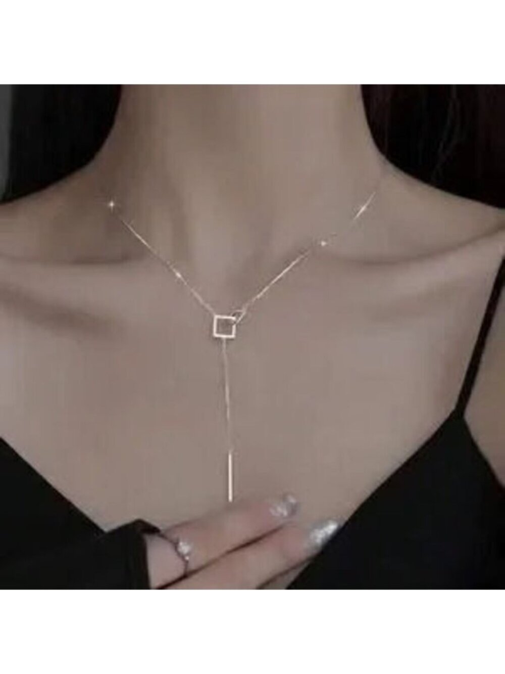 Silver Stainless Steel Geometric Lariat Necklace Minimalist Drop Necklace Dainty